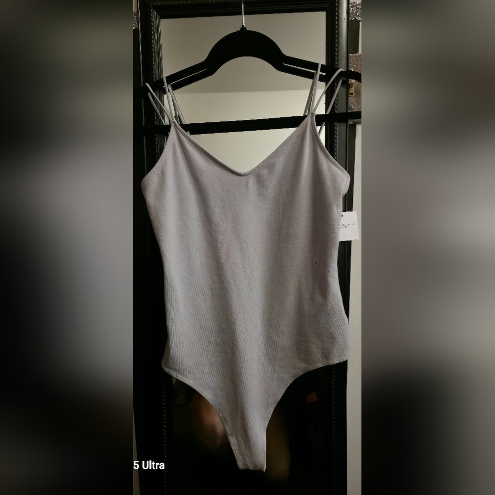 Chic Grey Spaghetti Strap Bodysuit NWT Large
